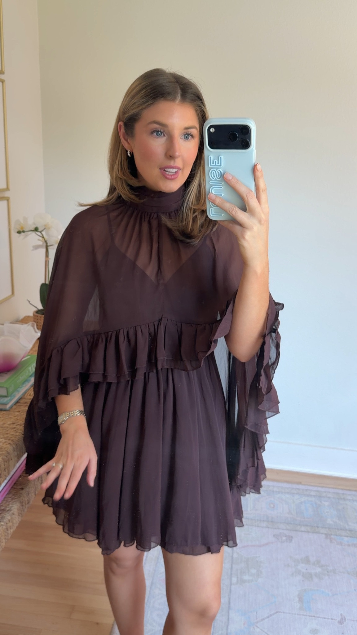 Brown cape dress for fall! Wearing a S
