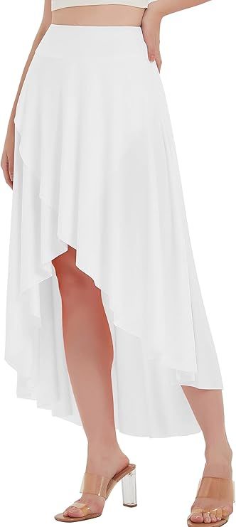 EXARUS Womens High Low Flowy Midi/Maxi Skirt with Shorts Asymmetrical Elastic High Waisted Ruffle... | Amazon (US)