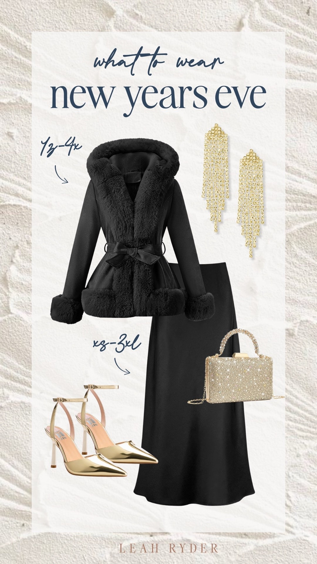 This New Year’s Eve outfit leans into glamorous winter layers with a faux fur coat, sleek black skirt, and statement accessories. Perfect for cold-weather celebrations, this plus size New Year’s Eve look blends comfort and drama while staying effortlessly elegant. Gold heels and a shimmering handbag add just the right amount of sparkle for a festive night out or upscale New Year’s Eve party. If you’re looking for a flattering and stylish New Year’s Eve outfit for plus size women, this look delivers timeless sophistication with a modern edge.

#LTKPlusSize #LTKHoliday