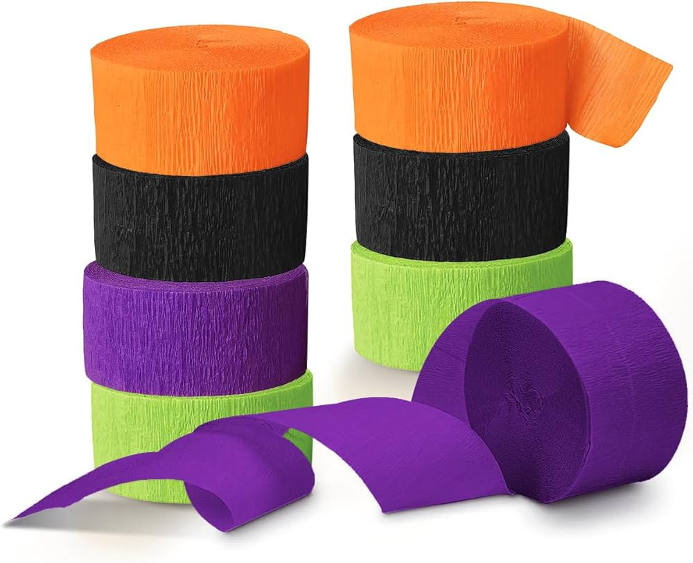 NICROLANDEE Halloween Crepe Paper Streamers - Black & Orange, 82ft Long, 8 Rolls for Halloween Th... | Amazon (US)