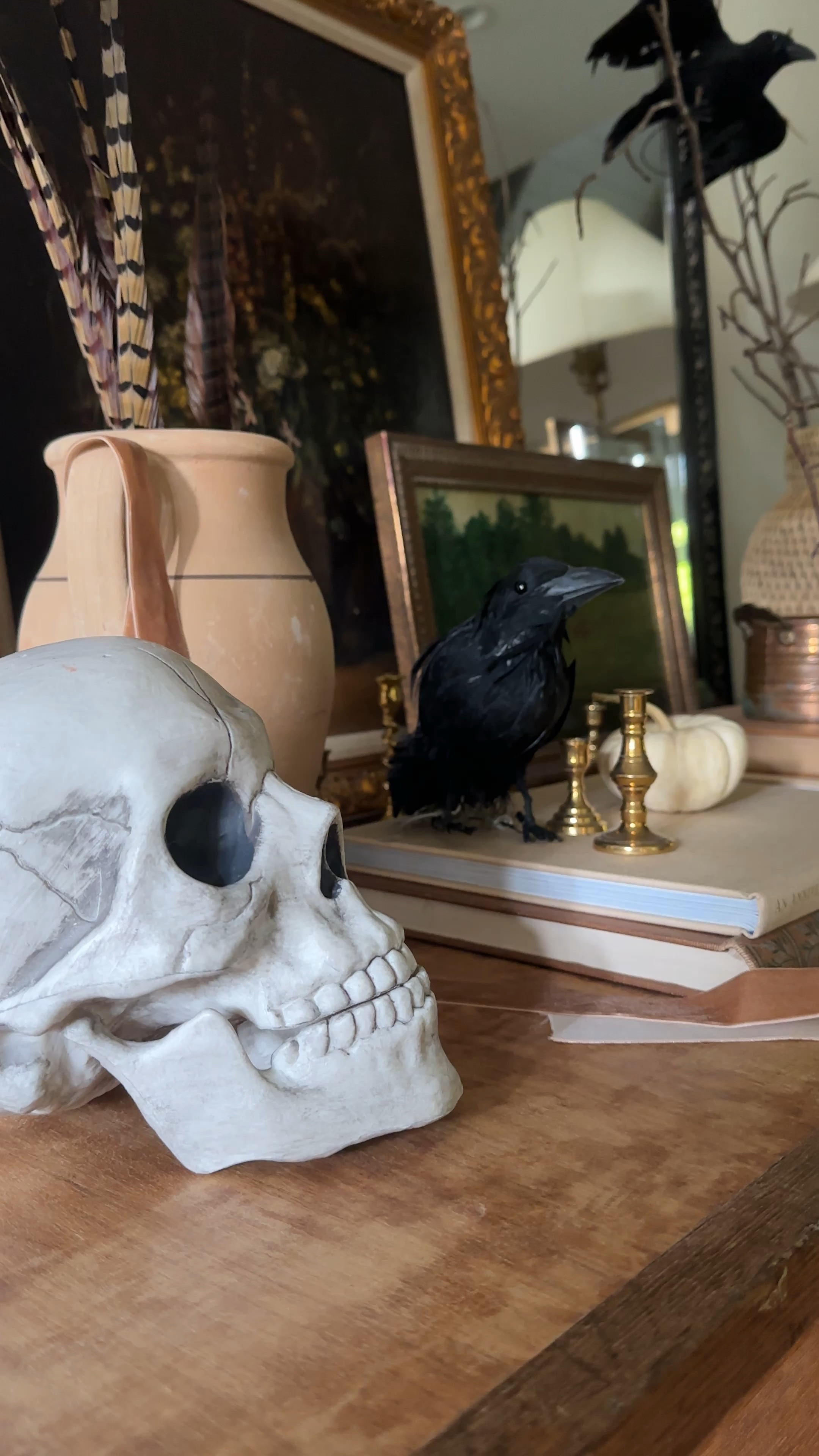 Halloween in the entry is complete 🎃☠️

Crows 
Skull
Halloween decor 
Halloween sales 
Target 
Target decor 
Interior design 
Fall decor 

#LTKsalealert #LTKSeasonal #LTKHalloween