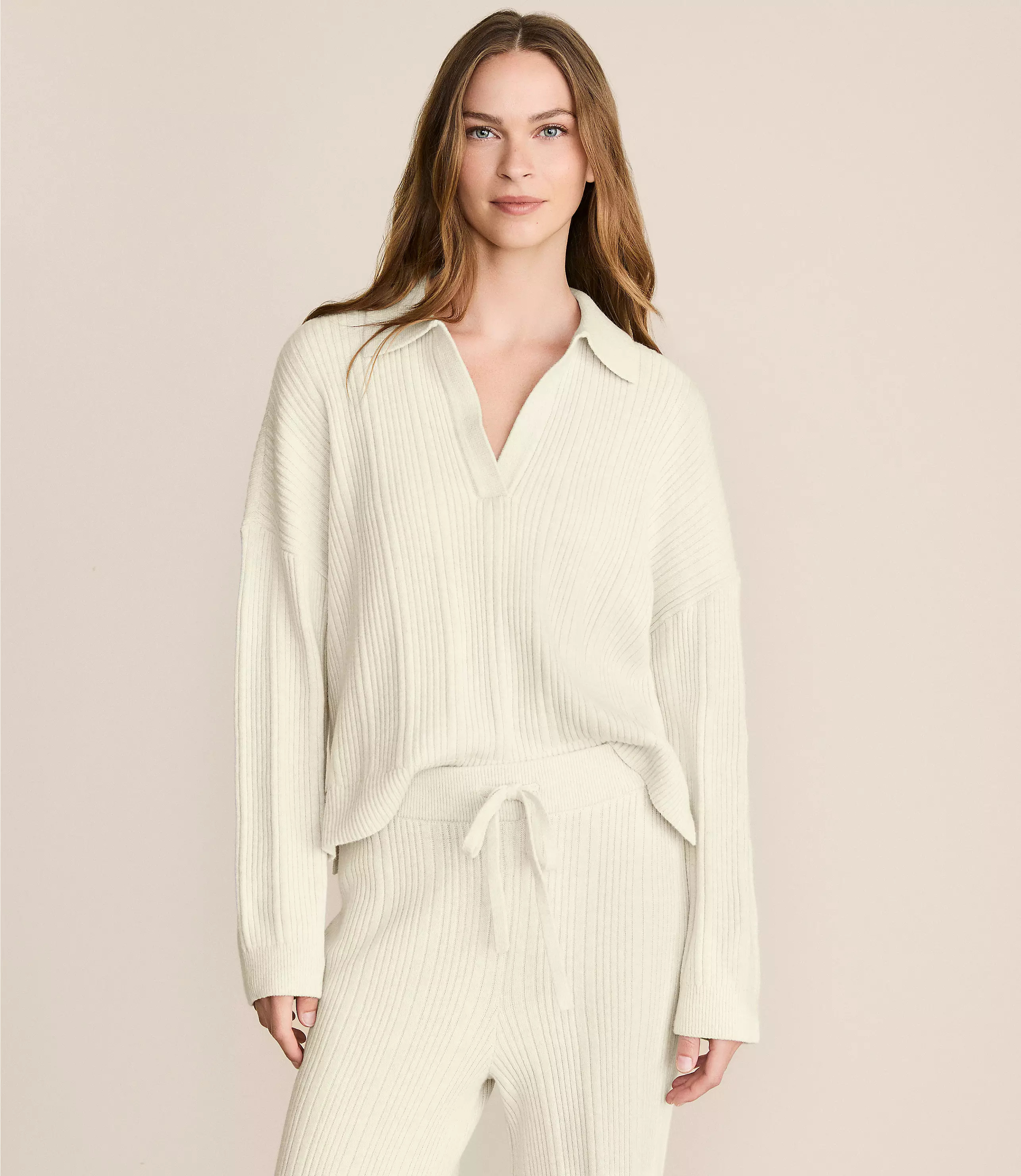 Lou & Grey Heathered Ribbed Collared Sweater | LOFT