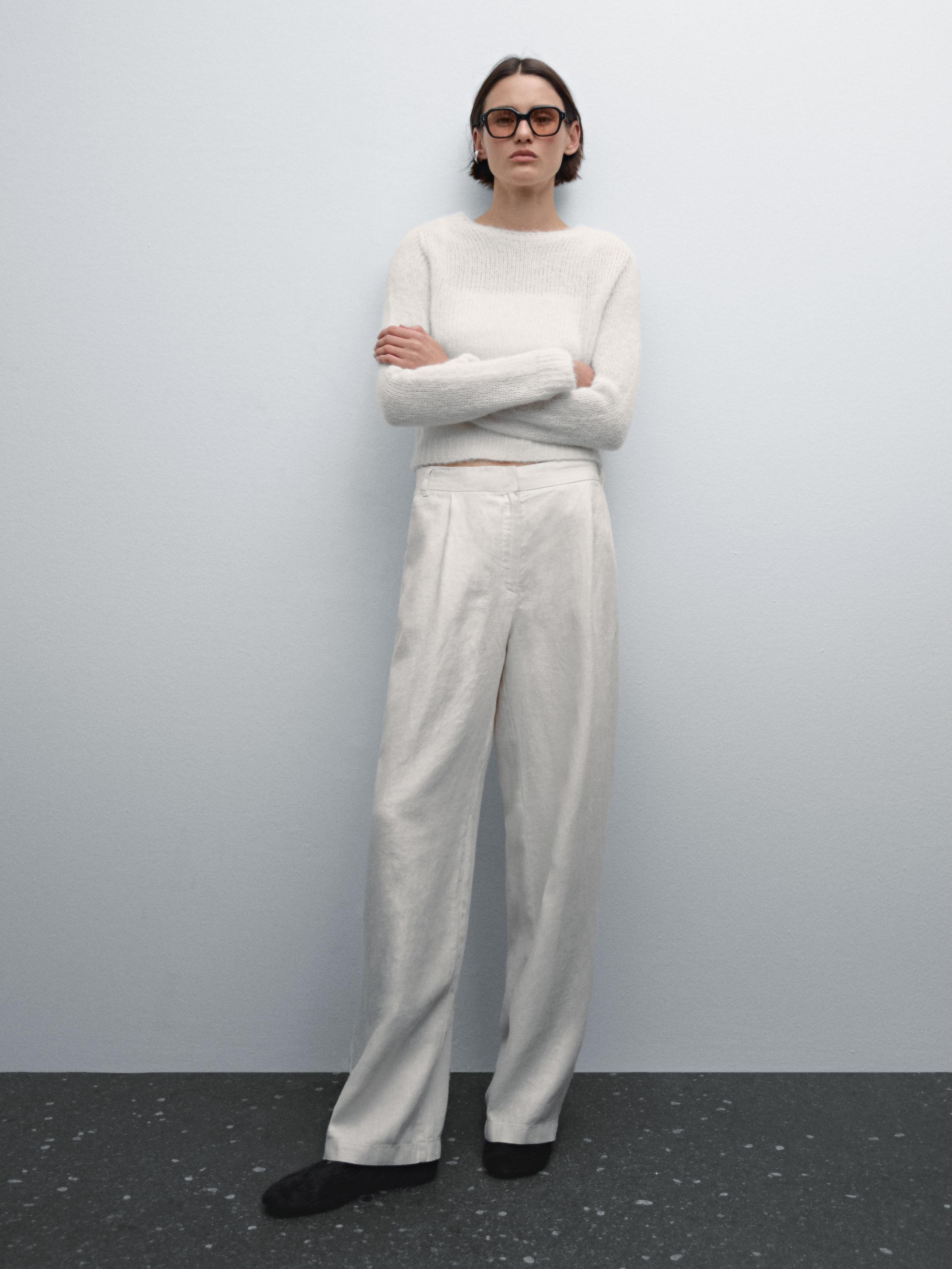 Wide-Leg-Hose aus 100 % Leinen mit Gummizug | Massimo Dutti DE