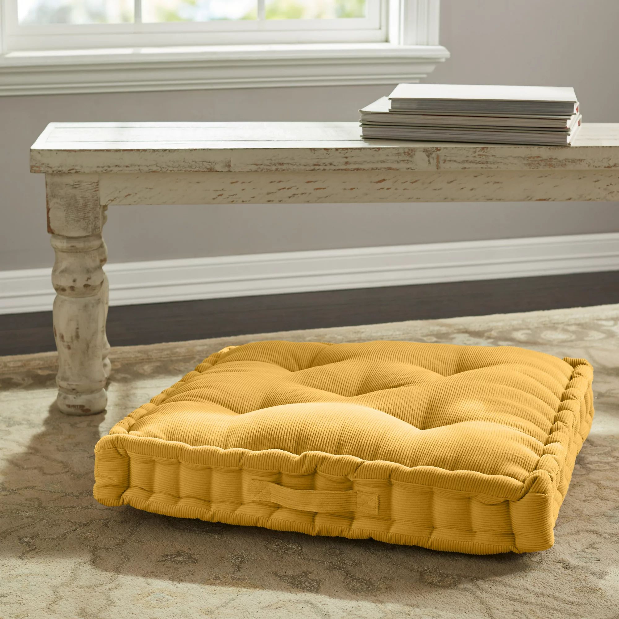 Better Homes & Gardens Corduroy Tufted Square Floor Cushion, Mustard Yellow | Walmart (US)