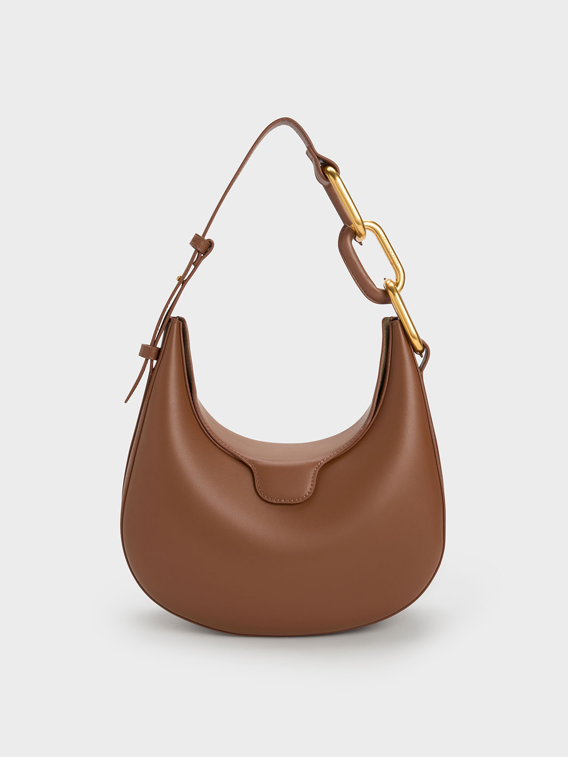 Kora Metallic-Accent Moon Bag
 - Chocolate | Charles & Keith UK