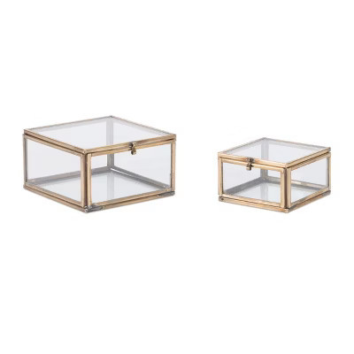 HomeRoots Set of Two Clear And Gold Glass Decorative Keepsake Boxes | Target