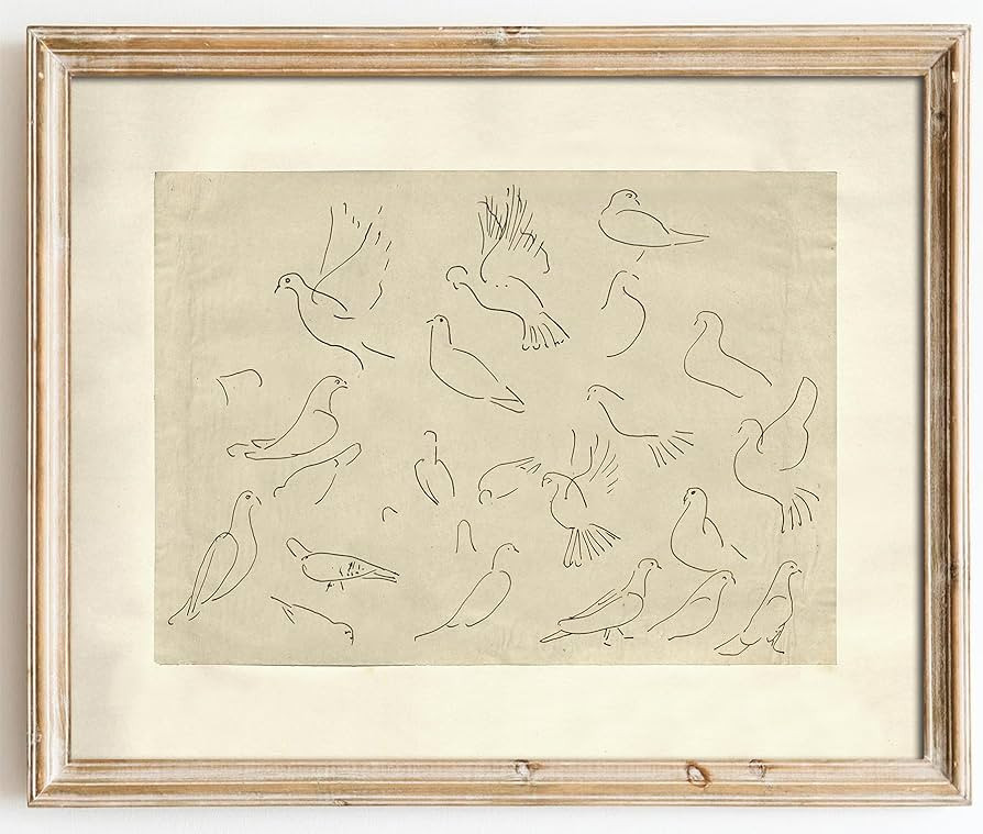 Kizbok Neutral Wall Art Decor Vintage Flying Birds Sketch Canvas Prints Antique Animals Drawing O... | Amazon (US)