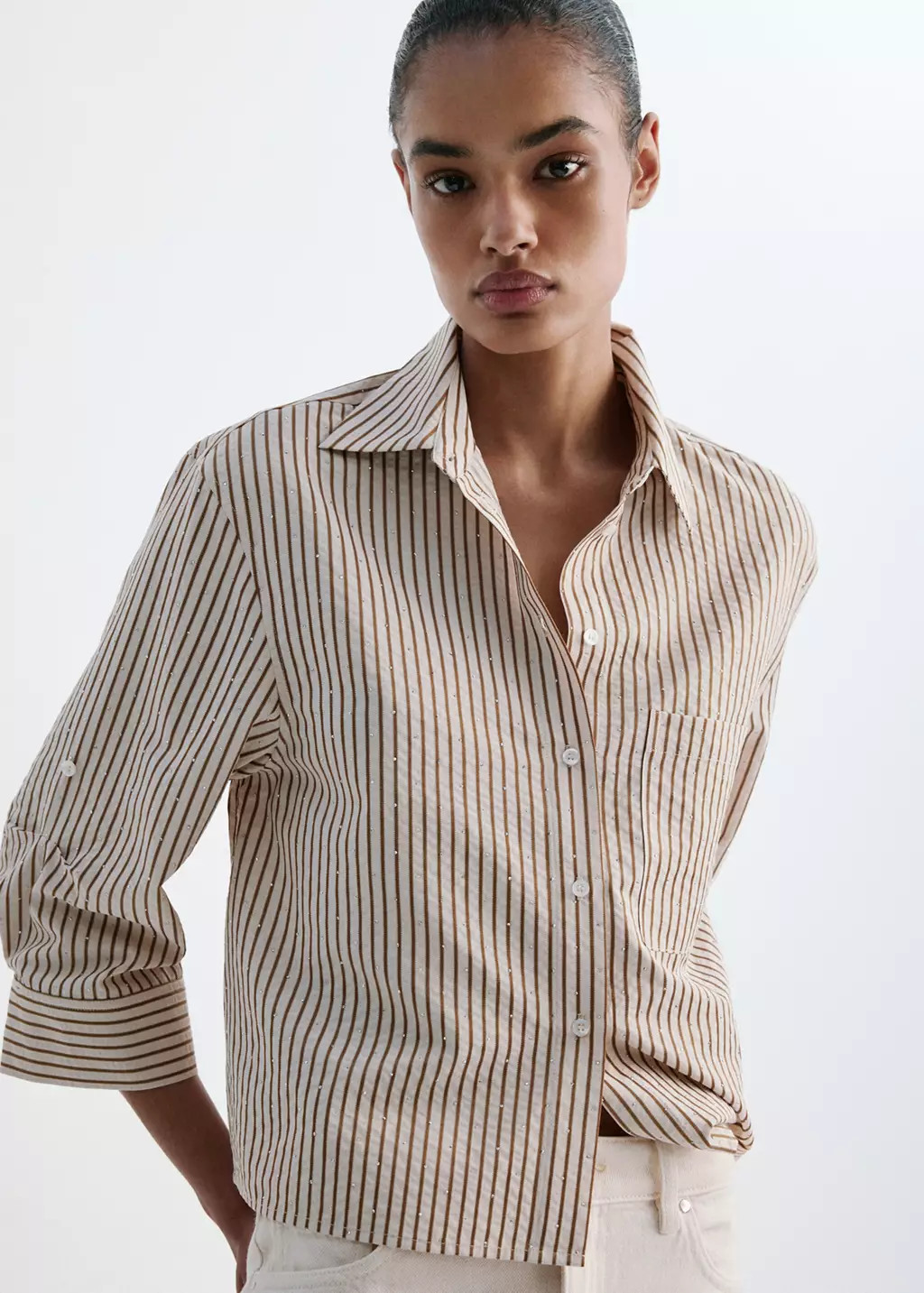 Striped shirt with strass | Mango (US/MX/AU)