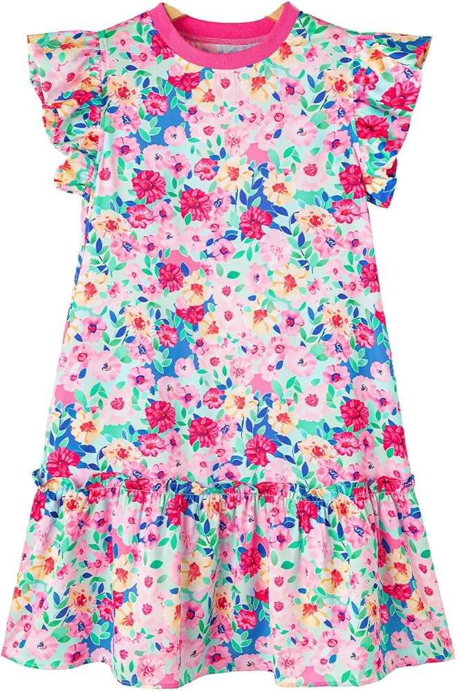 Women's Multicolour Floral Print Flutter Sleeve Ruffled Mini Dress | Amazon (US)