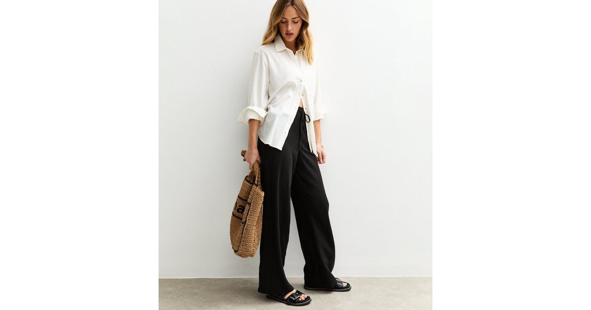 Black Linen Look Wide Leg Trousers | New Look | New Look (UK)