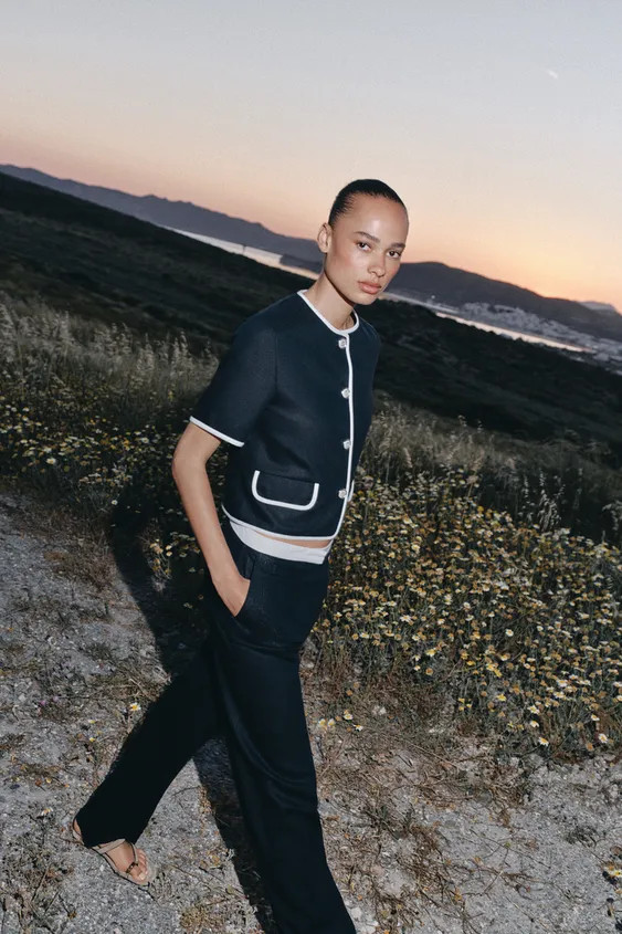 SHORT SLEEVE BLAZER WITH CONTRAST PIPING | Zara UK