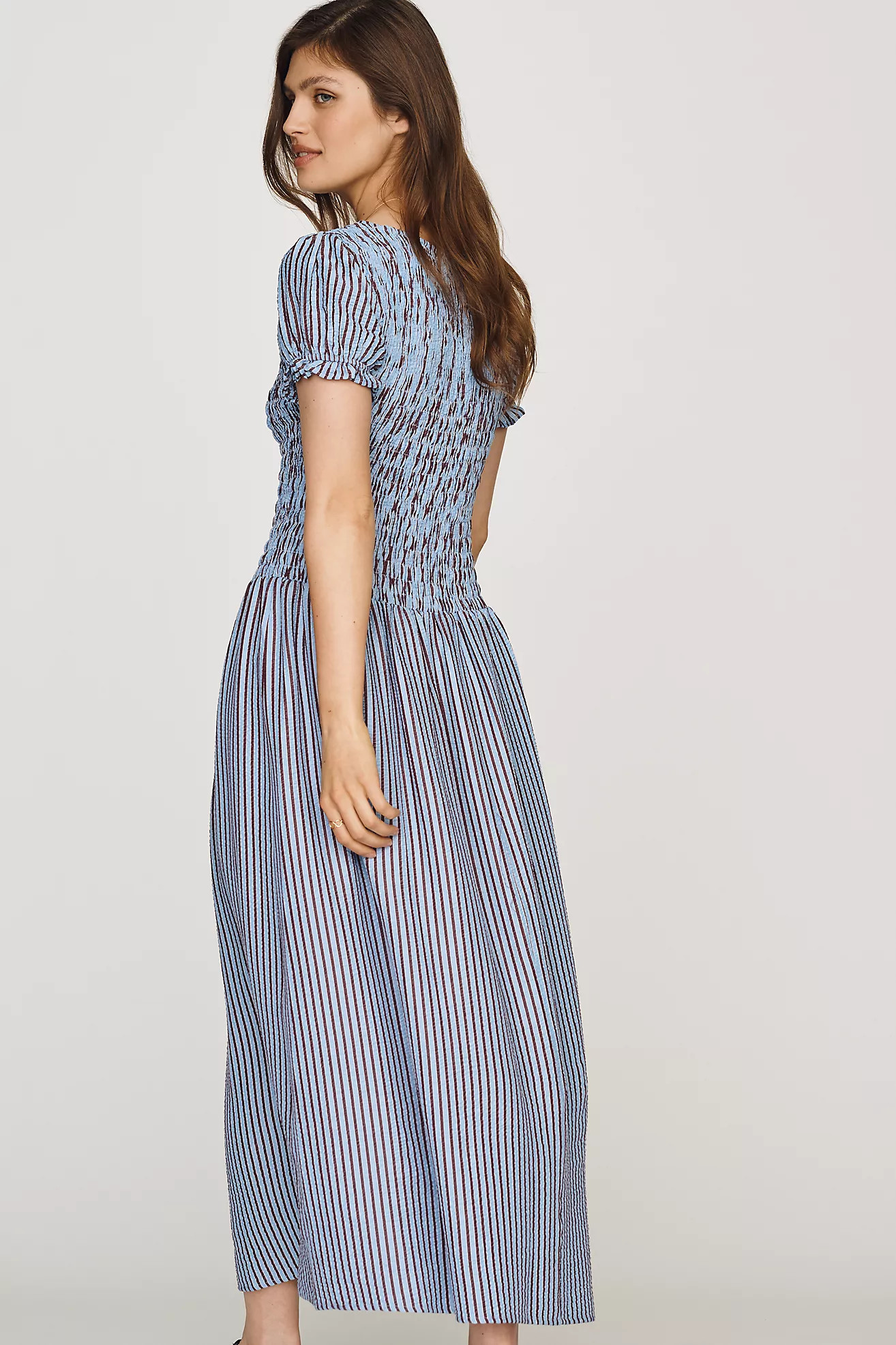 Maeve Margie Smocked Stripe Midi Dress | Anthropologie (US)
