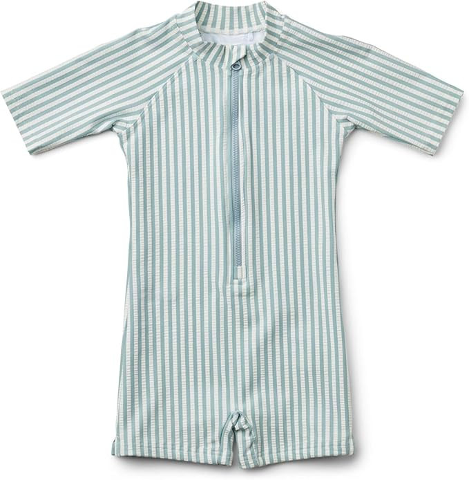 Girls One Piece Swimsuit Zipper Long Sleeve Rash Guard Green Striped Sunsuit Seersucker Bathing S... | Amazon (US)