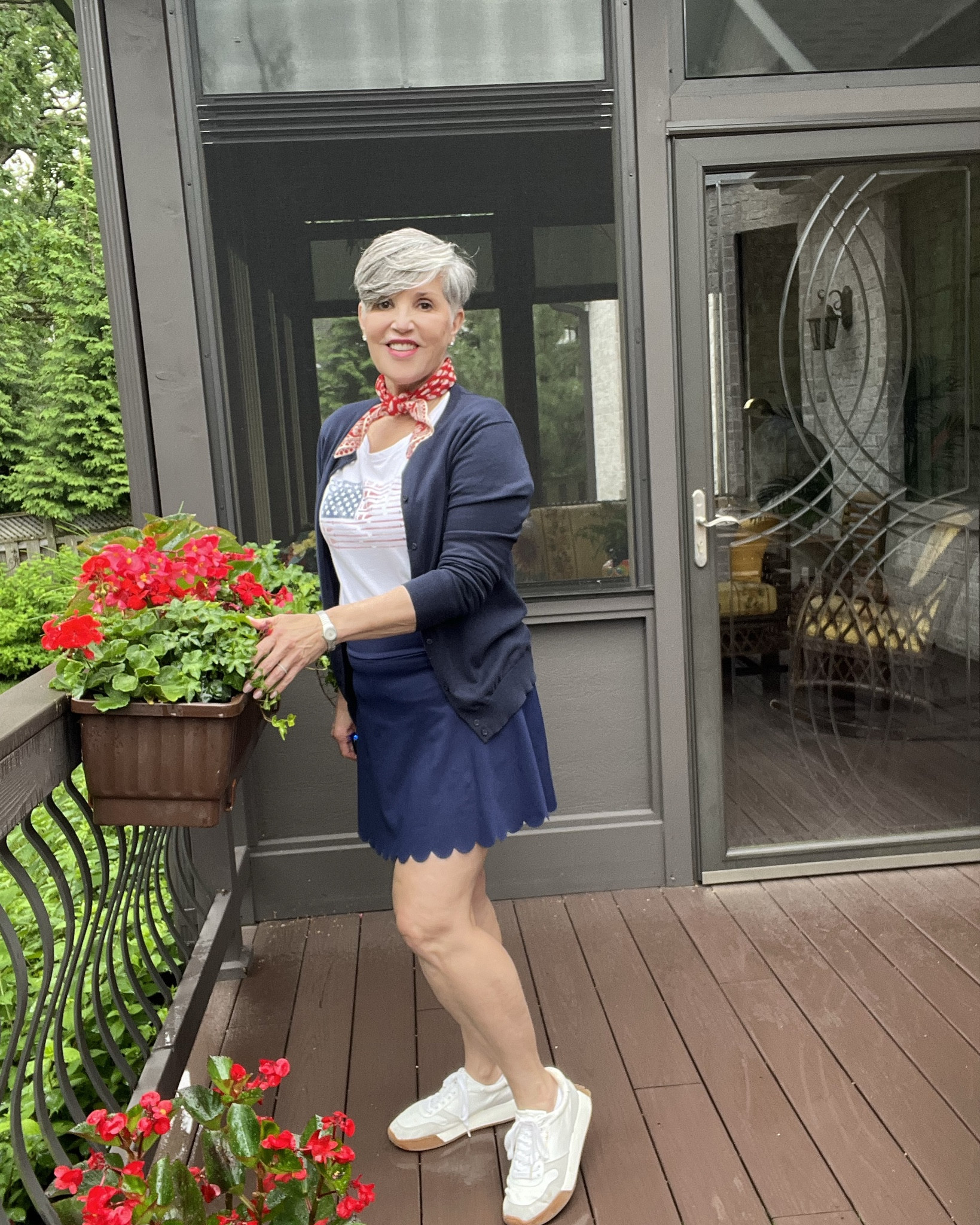 This is for you if you’re a skort lover! Check out this navy scalloped hem skort with a fun navy cardigan and a darling flag 🇺🇸 tee! Perfect for a backyard barbecue!
#jcrewfactory 
#jcrewstylesessions 
#classiclooks
#summeroutfit 
#redwhiteandblue

#LTKFindsUnder50 #LTKShoeCrush #LTKSummerSales
