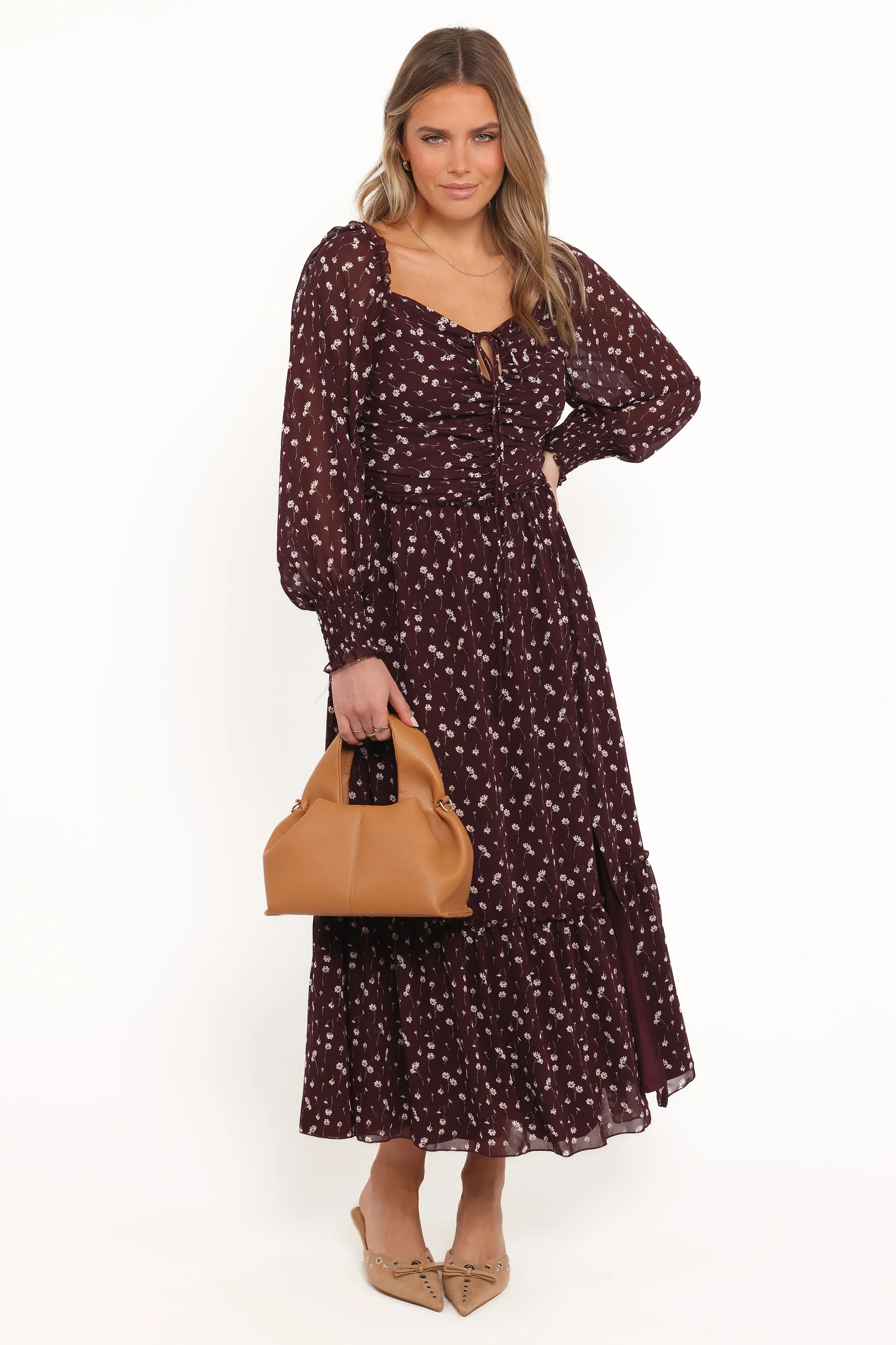 Keziah Long Sleeve Maxi Dress - Burgundy Floral | Petal & Pup (US)
