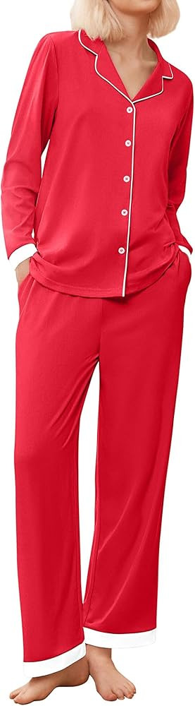 Ekouaer Pajamas for Women Set Long Sleeve Loungewear Soft Button Down Lounge Sets with Pockets Ni... | Amazon (US)