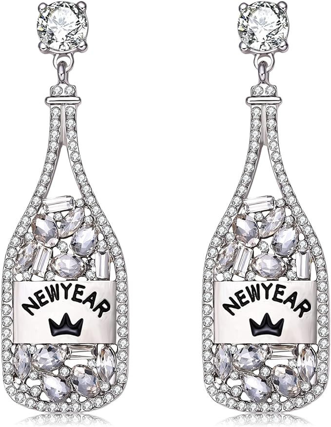 XOCARTIGE Champagne Bottle Earrings Rhinestone Crystal Beaded Champagne Drop Dangle Earrings for ... | Amazon (US)