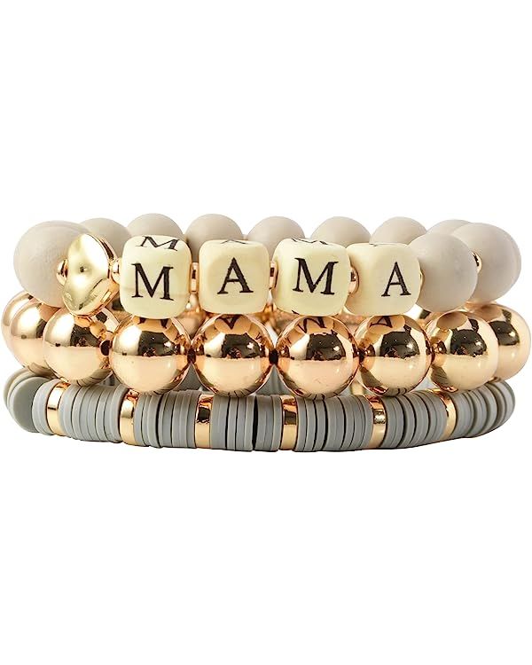 Mama Bracelets For Women Stack Gold Layered Beaded Bracelet Jewelry Birthday Gifts for Mom From D... | Amazon (US)