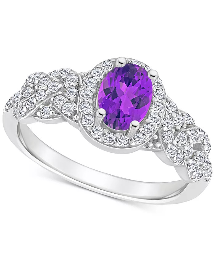 Rhodolite Garnett Blue Topaz (1 ct. t.w.) & White Topaz (1/2 ct. t.w.) Halo Braid Ring in Sterlin... | Macys (US)