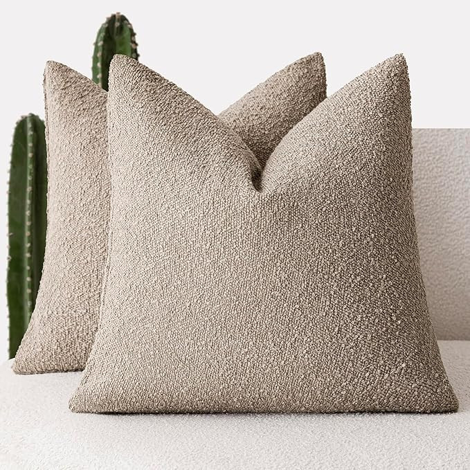 Foindtower Set of 2, Decorative Textured Boucle Throw Pillow Covers Accent Solid Pillow Cases Neu... | Amazon (US)