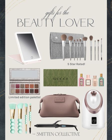 Gift ideas for the beauty lover! 

Vanity Planet makeup mirror, facial steamer, makeup brush set, eyeshadow palette, Gucci perfume, travel bag, curling iron 

#LTKGiftGuide #LTKHoliday #LTKbeauty