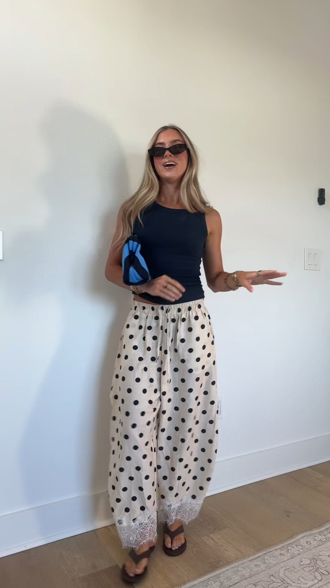 Amazon size small Athlisan Womens Polka Dot Wide Leg Palazzo Pants High Waisted Summer Lace Trim Cropped Baggy Trousers with Pockets. My tank top is @nuuds my sunglasses are Otraeyewear and my bag is walmart.

#LTKootd #LTKdayinmylife #LTKgrwm