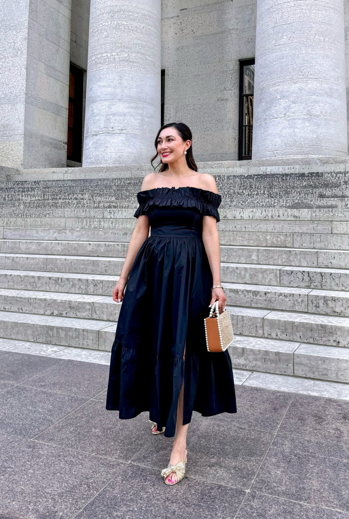 Wedding guest dress 🖤

Black off the shoulder midi dress size small, a little snug in bust 
Gold bow heels size 7.5, size up half to full size 

Date night outfit 
Black dress 
Vacation outfit 


#LTKsalealert #LTKwedding #LTKshoecrush