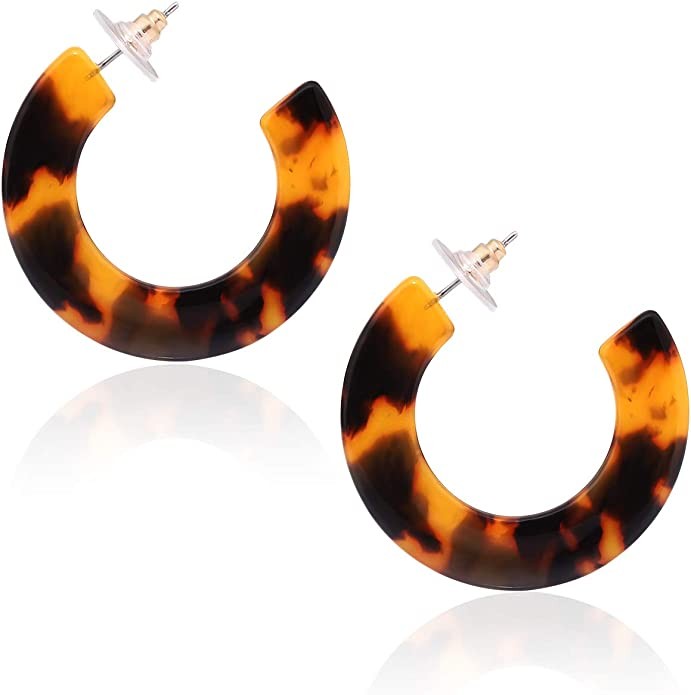 HSWE Leopard Hoop Earrings for Women Tortoise Shell Earrings Acrylic Earrings Resin Earrings | Amazon (US)