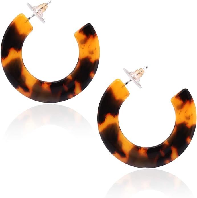 HSWE Leopard Hoop Earrings for Women Tortoise Shell Earrings Acrylic Earrings Resin Earrings | Amazon (US)