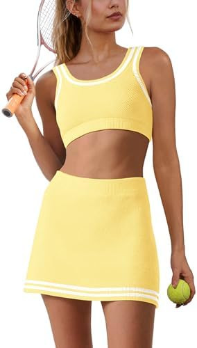 Panadila Womens 2 Piece Skirt Set Workout Outfits Tennis Skorts with Built-in Shorts and Sports B... | Amazon (US)