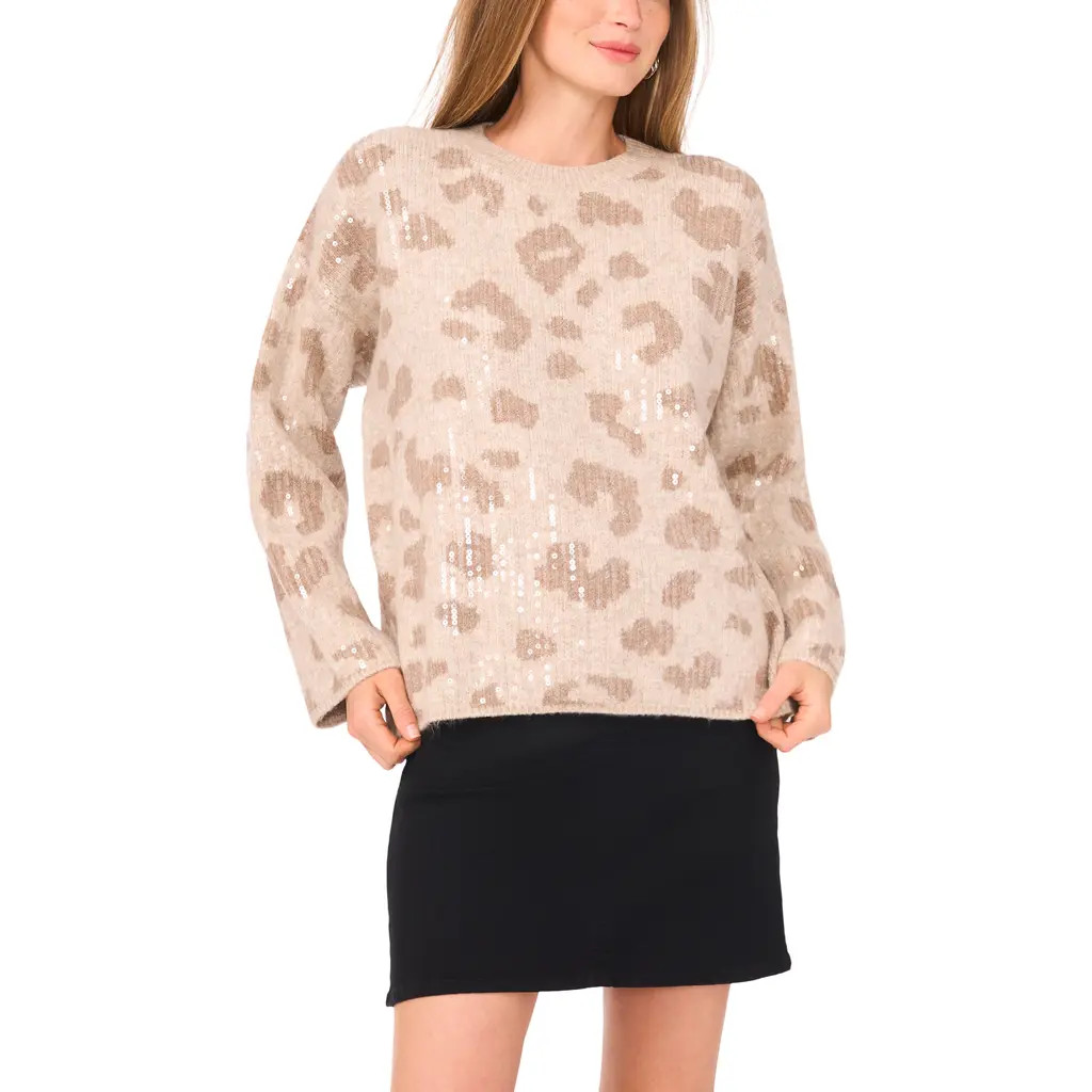 Vince Camuto Leopard Sequin Sweater in Oatmeal at Nordstrom, Size Large | Nordstrom
