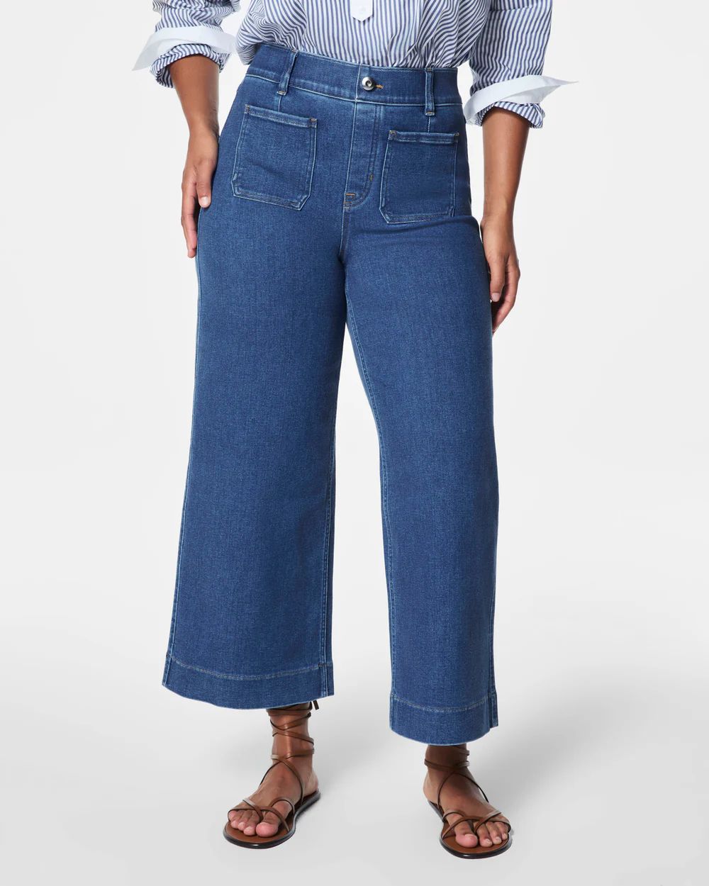 Cropped Wide-Leg Jeans, Washed Blue | Spanx