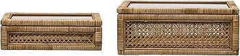 Creative Co-Op Modern Decorative Rectangle Woven Rattan and Wood Display Boxes with Glass Top, Se... | Amazon (US)
