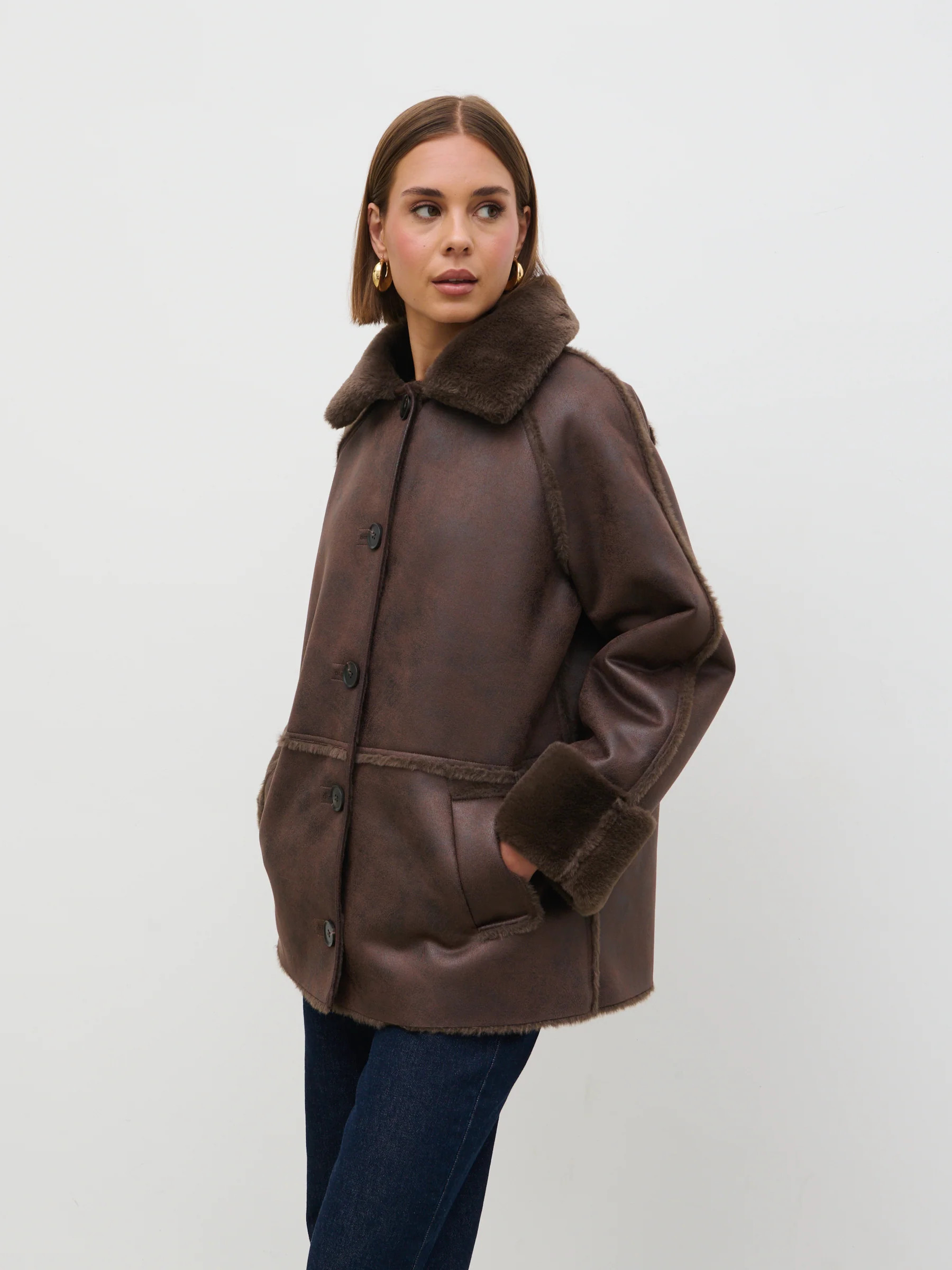 Sawyer Aviator Coat - Brown | Pretty Lavish (UK)