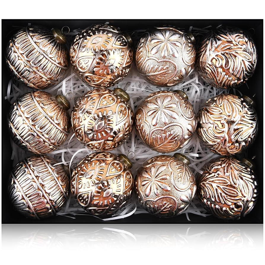 Vintage Christmas Ornaments for Tree Decorations - Rustic Copper Christmas Ball Ornaments Bronze ... | Amazon (US)