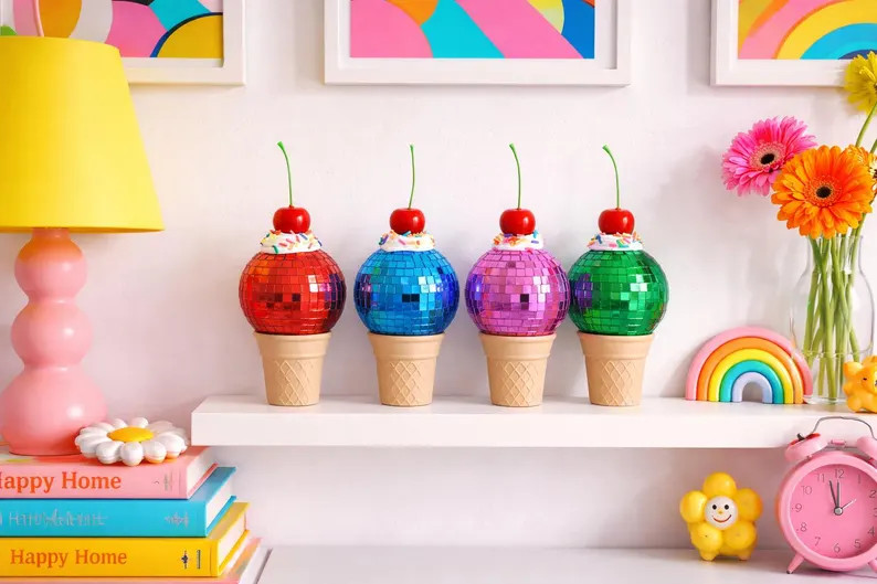 Disco Ball ICE CREAM Sculpture • Kitsch Dessert Decor • Dopamine Decor • Pop Art Ice Cream ... | Etsy (US)