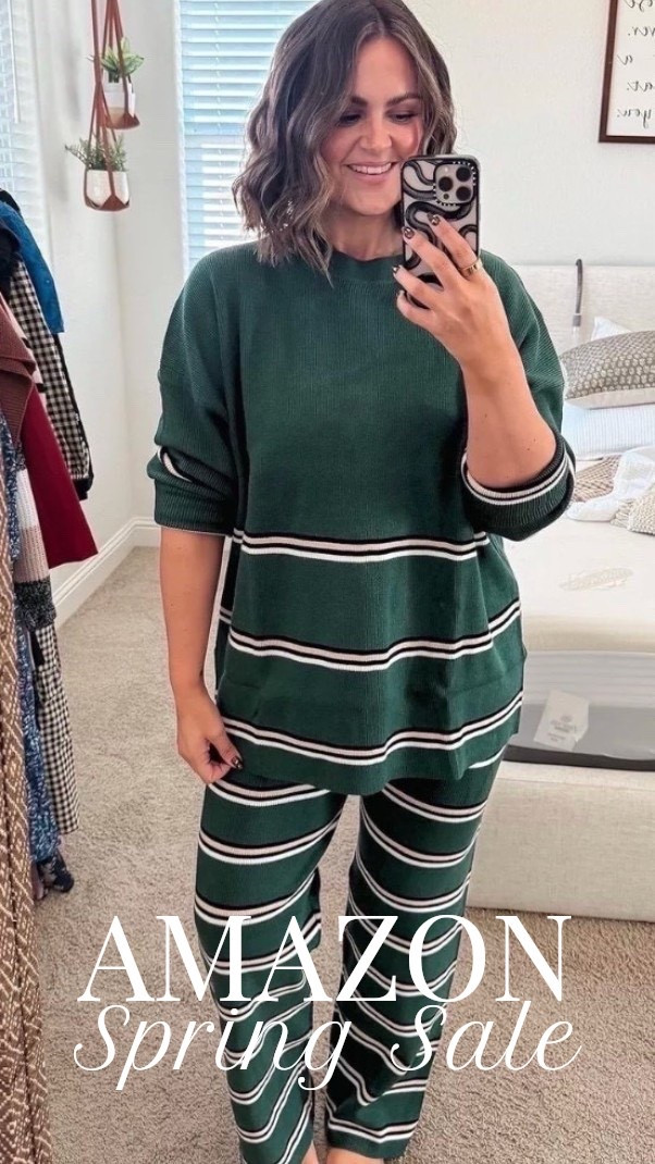 This cute Amazon two piece set is under $60! // wearing an XL 

amazon two piece set, striped set, matching set, amazon striped green set, loungewear, casual style, California, Courtney Hamilton 

#LTKootd #LTKMidsize #LTKmomlife