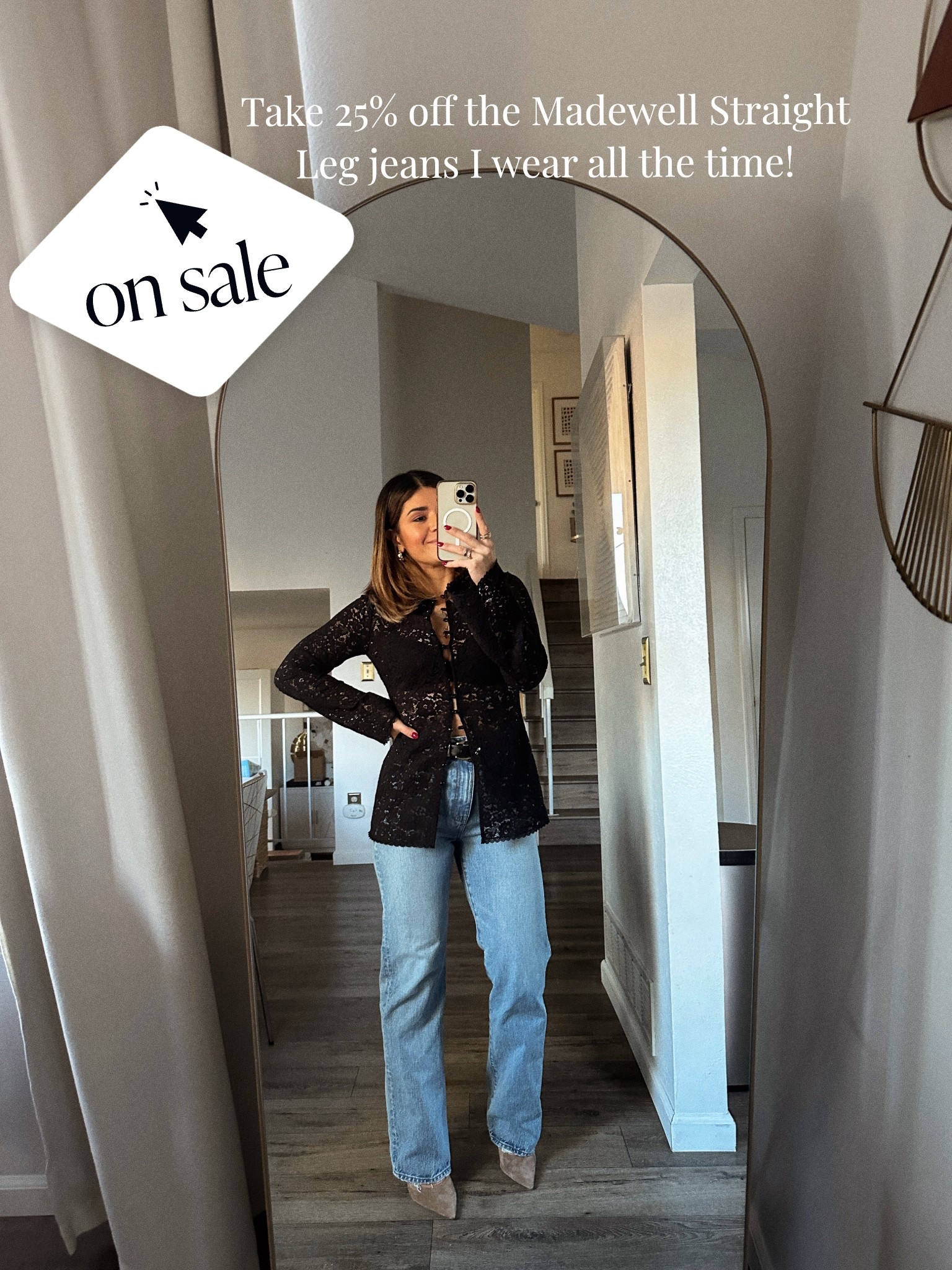 Take 25% off my favorite straight leg jeans right now!!! 
They run tts, I’m wearing size 25! 