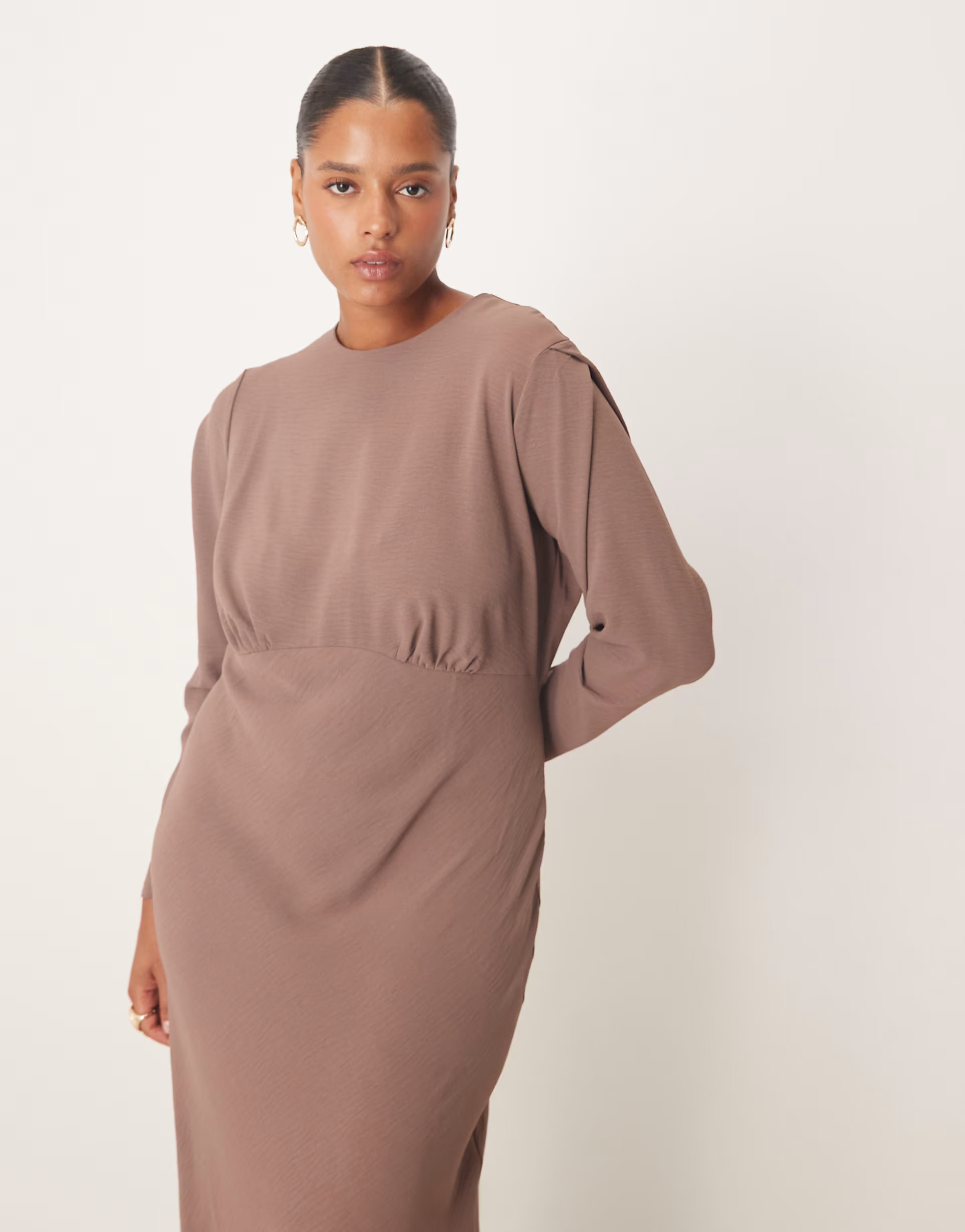 ASOS DESIGN Curve satin slip bias bust detail maxi dress in deep taupe | ASOS | ASOS (Global)
