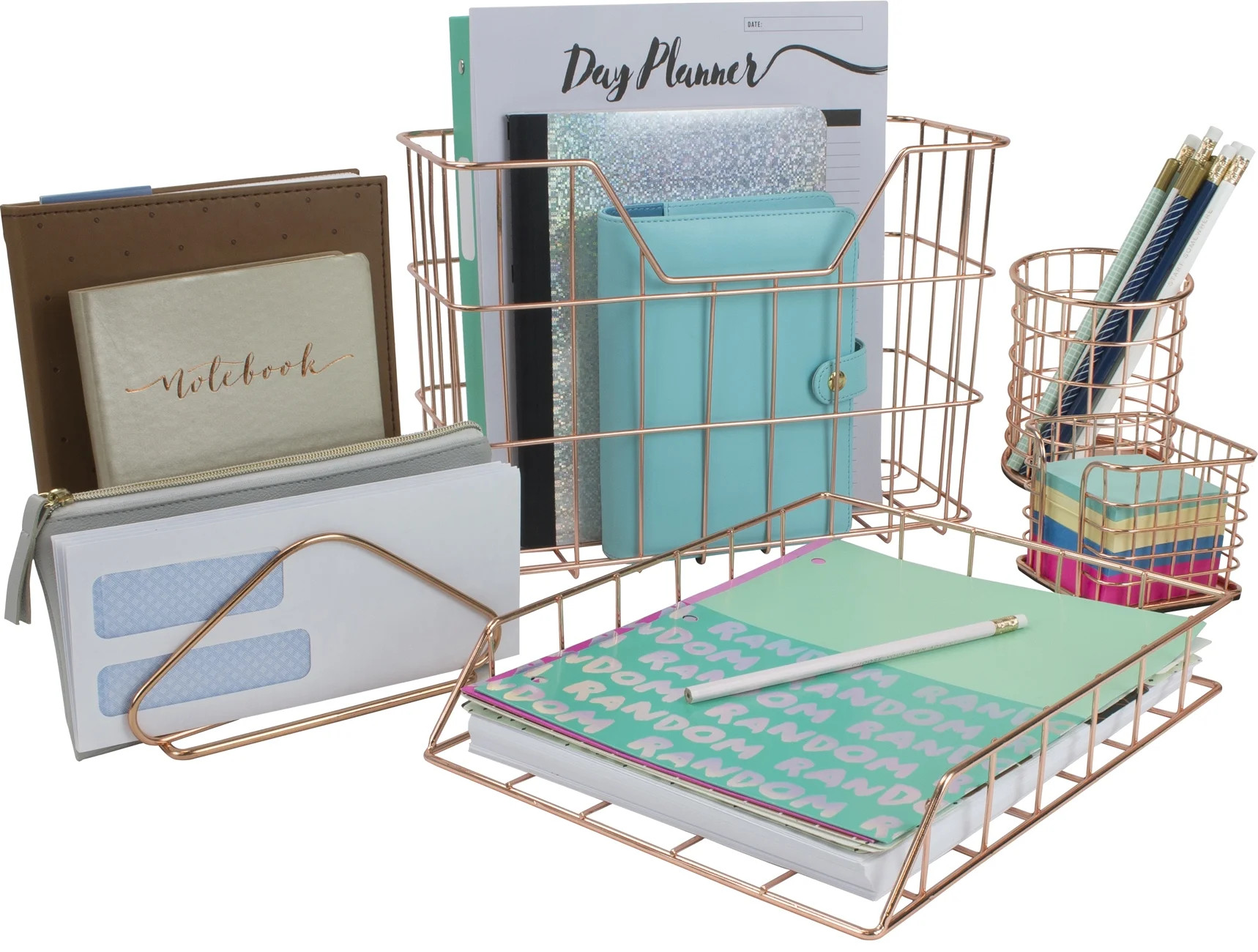 Wire Metal 5 in 1 Desk Organizer Set, Copper | Walmart (US)