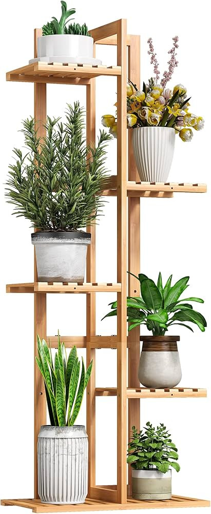 BMOSU Bamboo Plant Stand For Indoor Outdoor Plants Corner Plant Shelf Flower Stands Tall Plant Shelf | Amazon (US)