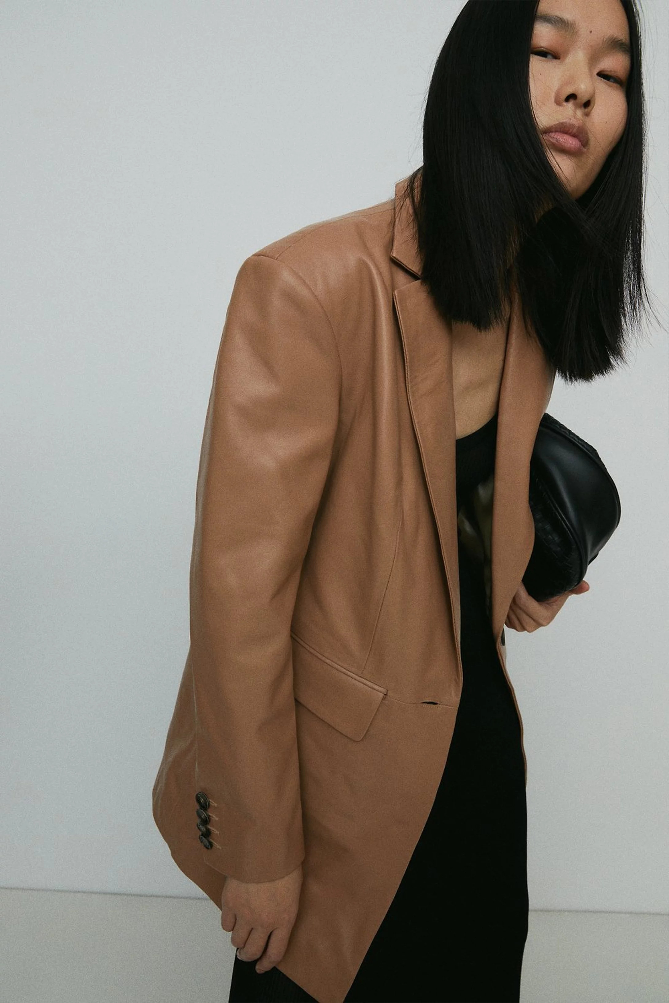 Leather Longline Relaxed Blazer | Karen Millen UK + IE + DE + NL