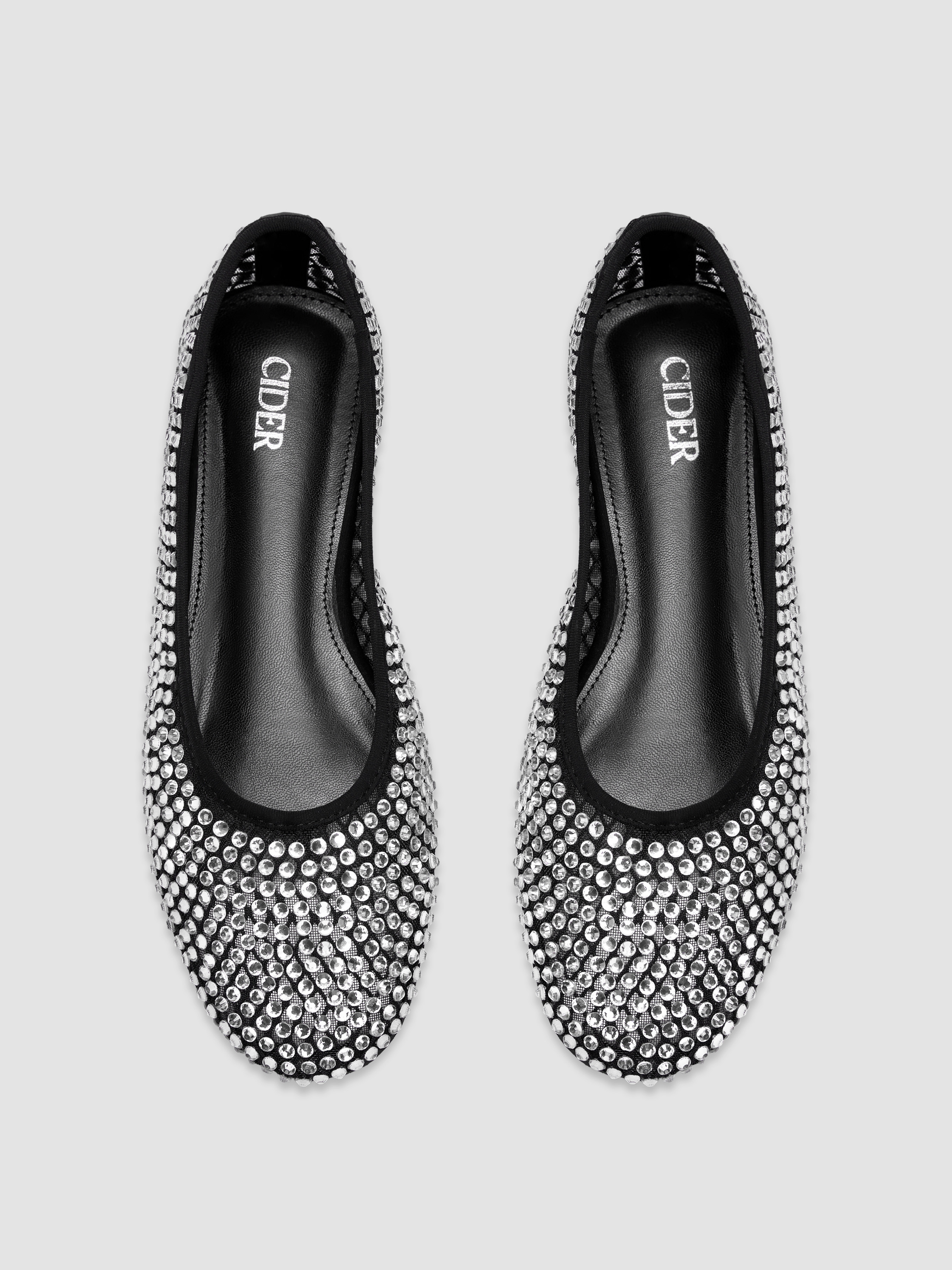 RHINESTONE MESH BALLET FLATS For Date Work | Cider