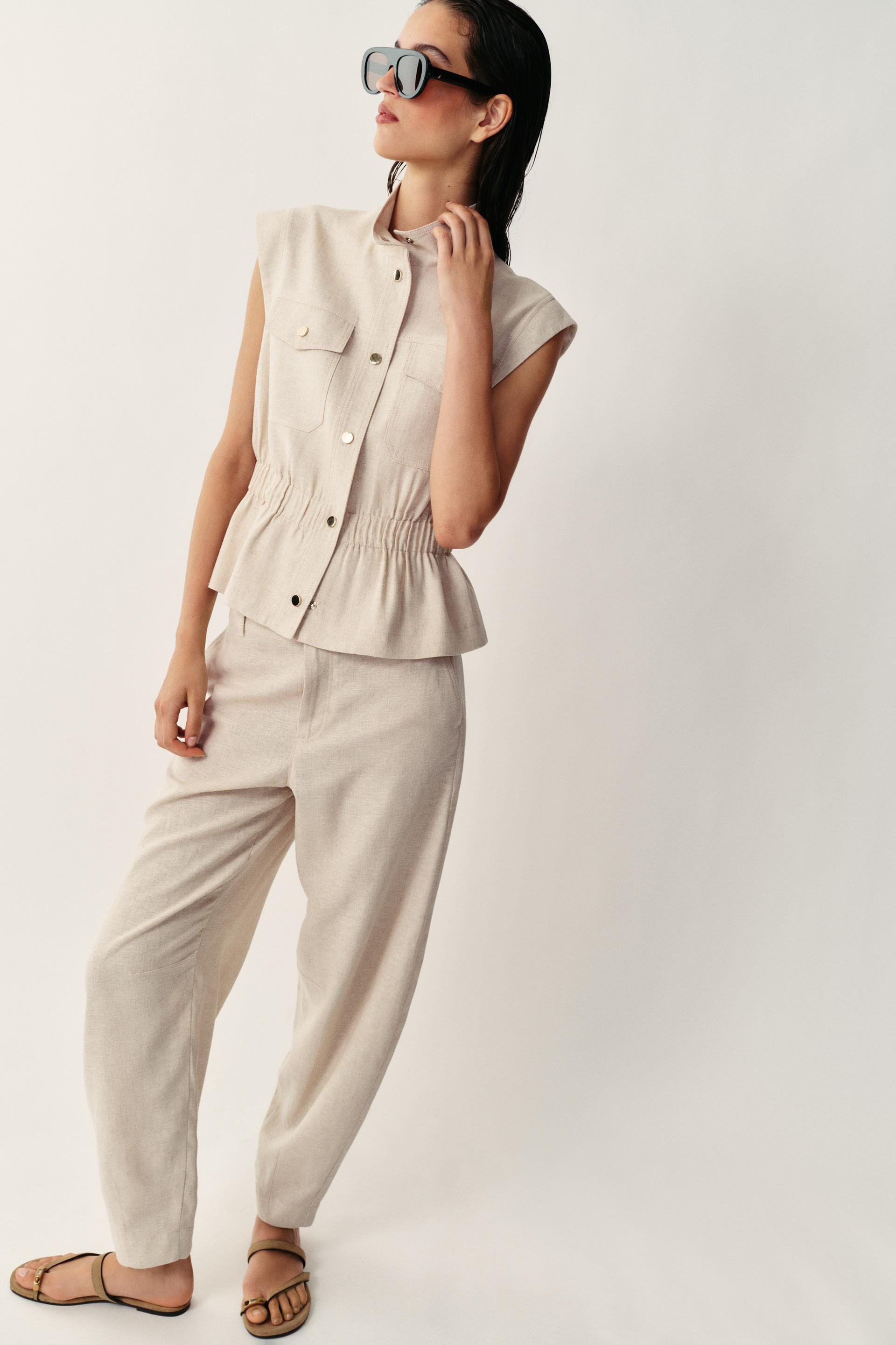 Zara - Linen Blend Pocket Vest - Light Beige - S - Woman | Zara US