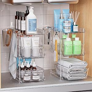 2 Sets of 3-Tier Bathroom Under Sink Organizers and Storage, Multi-Purpose Stackable Kitchen Pant... | Amazon (US)