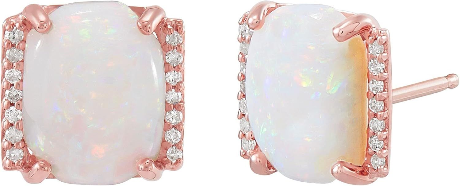 Welry Natural 2 3/4 ct Opal Stud Earrings with Diamonds in Rose 14K Gold | Amazon (US)