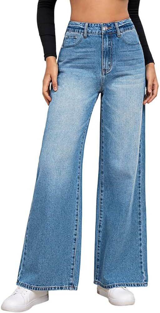 Genleck Women's Wide Leg Baggy Jeans – High Waisted Stretch Loose Jeans Trendy Denim Pants | Amazon (US)