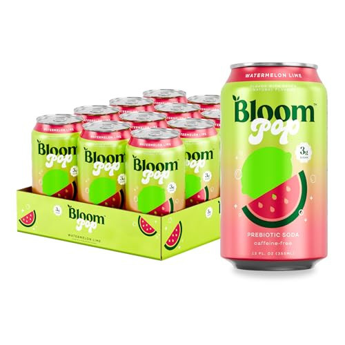 Bloom Pop Prebiotic Soda 12 Pack, Watermelon Lime Flavor, 12oz Cans | Prebiotic Soda for Gut Health, Low Calorie Soda, No Caffeine, Healthy Soft Drink Alternative | Amazon (US)