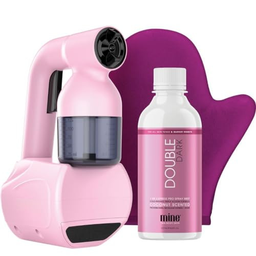 MineTan Personal Spray Tan Machine | Pink At Home Spray Tan Kit - Lightweight, Handheld Portable Self Tanner, with 8oz Double Dark Pro Spray Mist Solution, Works With All Sunless Tanning Solutions | Amazon (US)