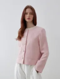 MUSINSA | BIBYSEOB Round button tweed jacket pink [T21] | Musinsa Global